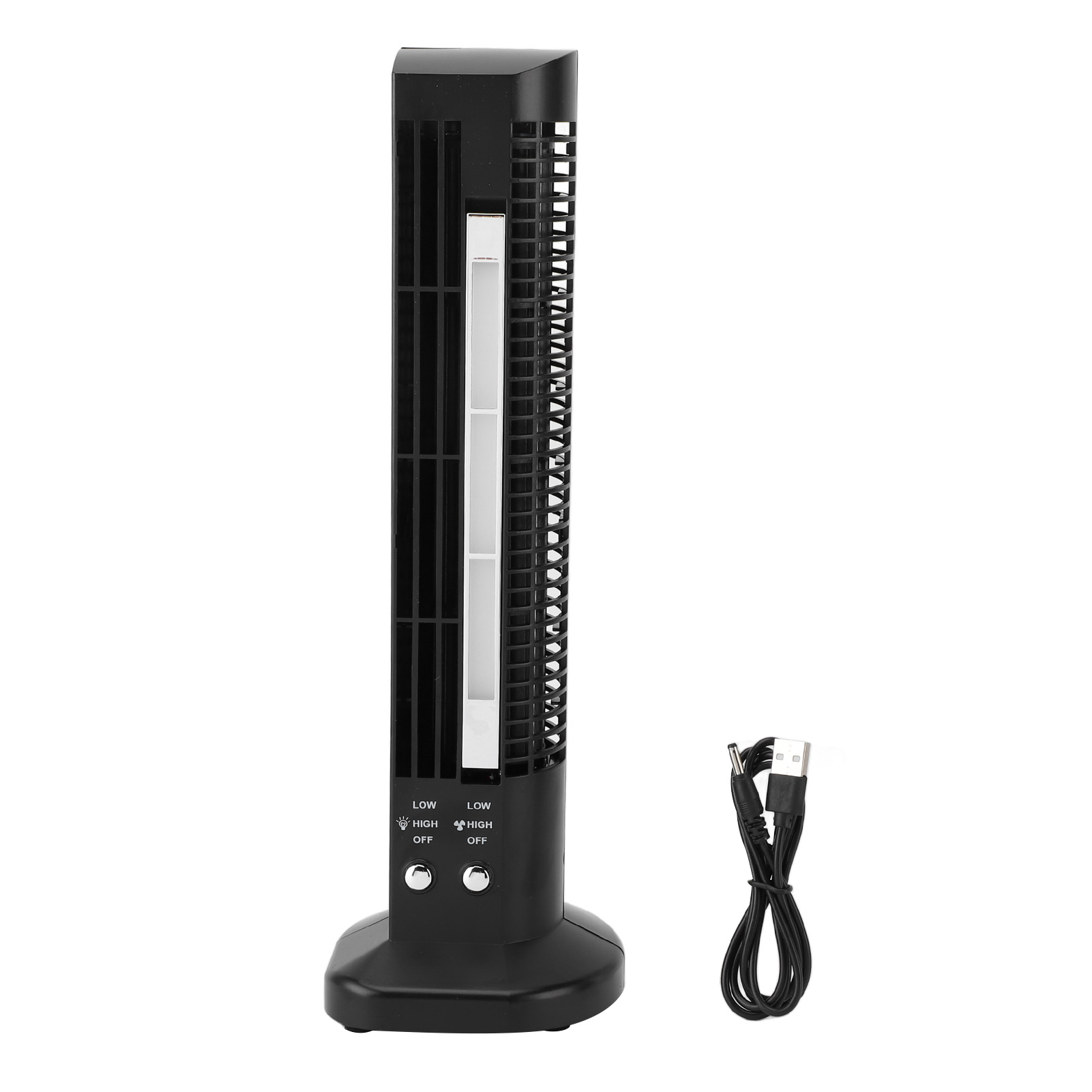 Mini Ventilateur Tour De Bureau Sans Pales, Portable, Avec Lumière Intégrée, Pour Le Travail Et Les Loisirs, Prise Usb, Noir.