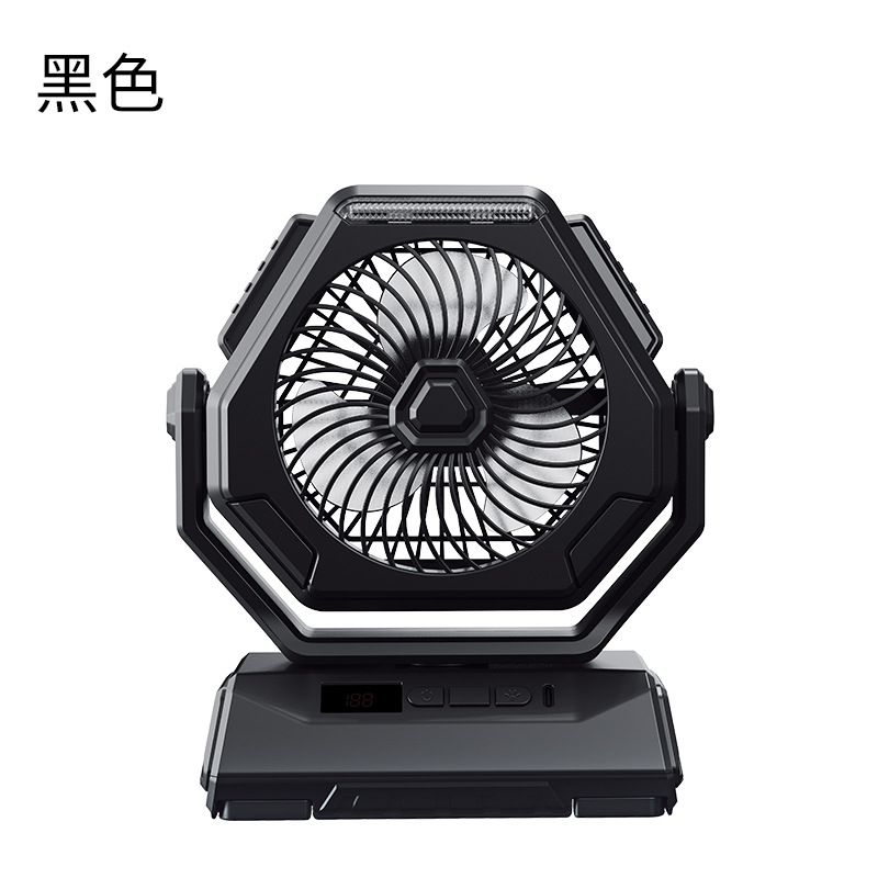 Ventilateur De Camping Silencieux Avec Éclairage Et Affichage Numérique, 15 Cm (6 Pouces), Grande Capacité, Sans Tête Oscillante, Noir