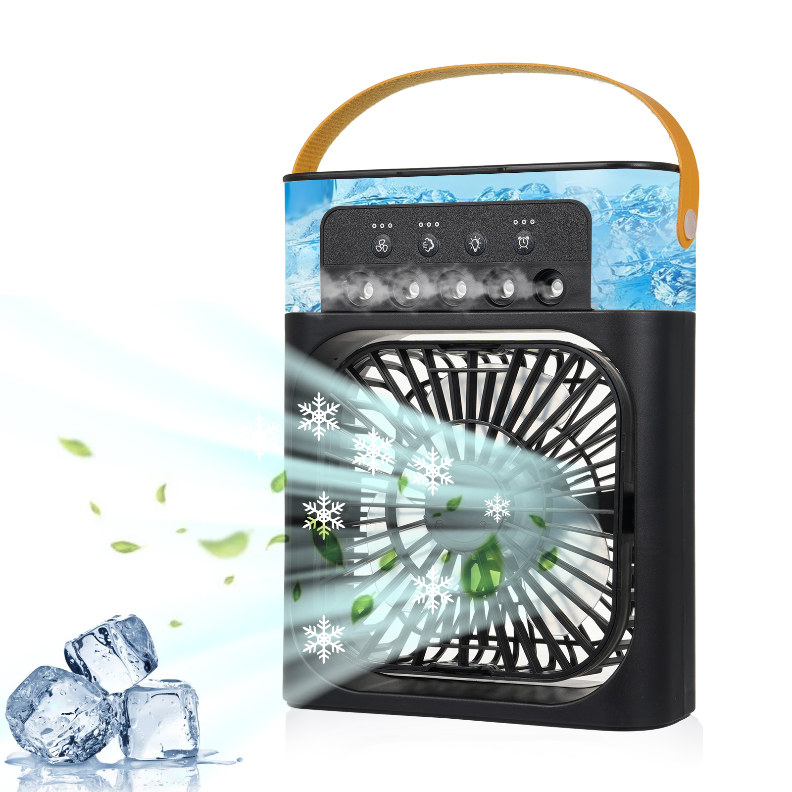Ventilateur Humidificateur De Bureau: 5 Trous De Pulvérisation, 3 Vitesses Ventilation, 3 Réglages Atomisation, Veilleuse 7 Couleurs, Minuterie 1h/2h/3h, Réservoir 600ml, Emplacement Aromathérapie, Us