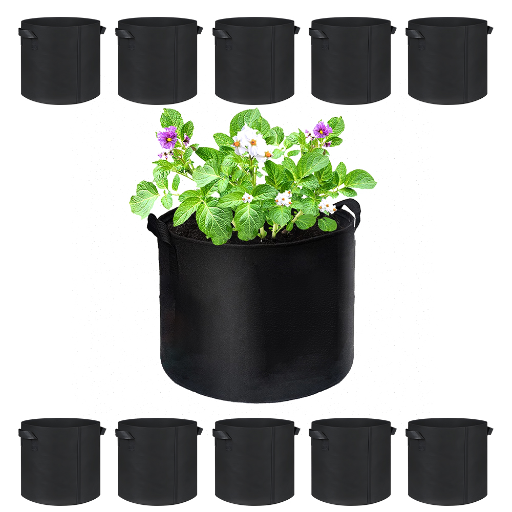 Atmungsaktive Pflanzsäcke Aus Vliesstoff, Faltbar Mit Griff – 10er-packung, 5 Gallonen (19 L)