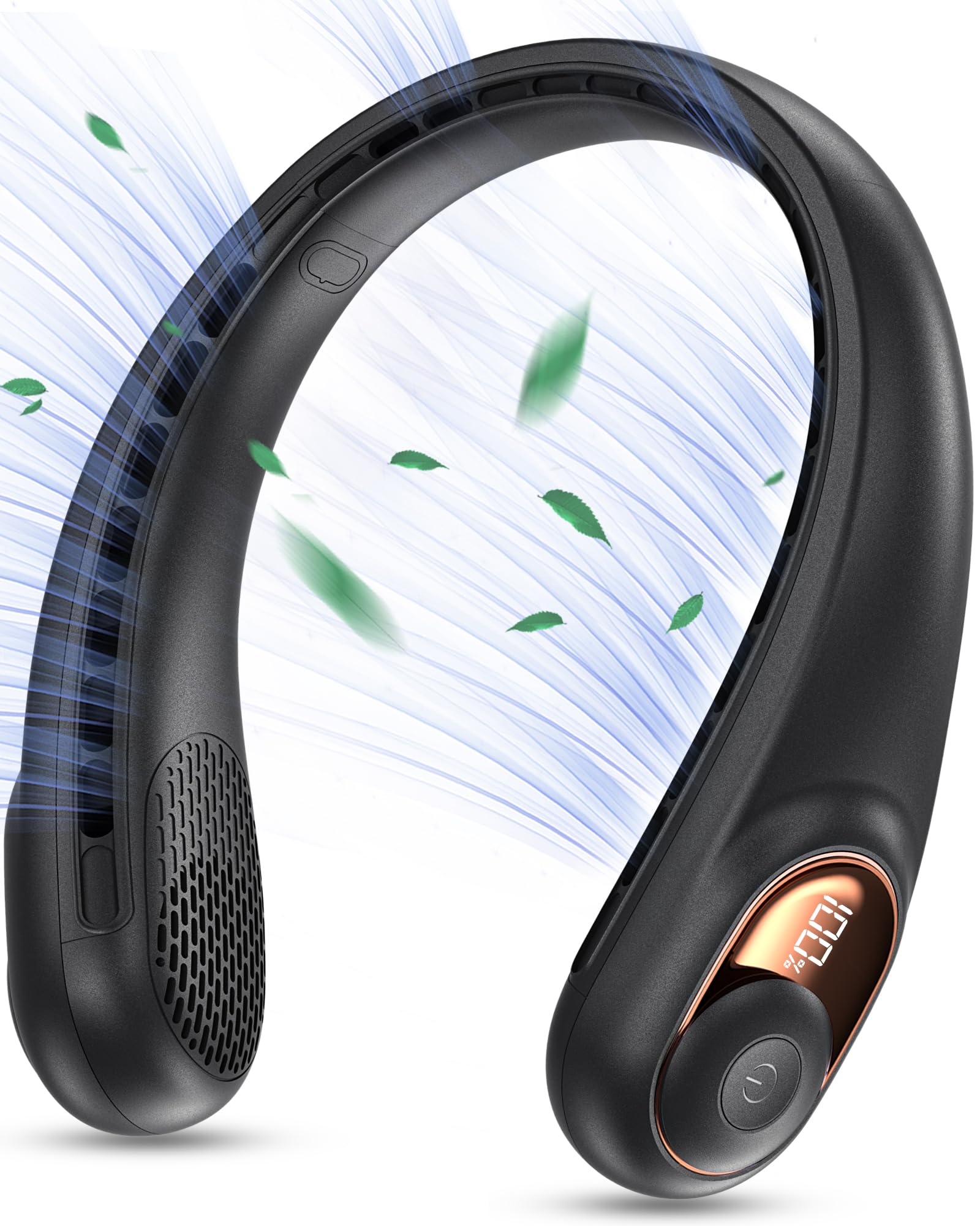 Ventilateur De Cou Sans Pales Avec Affichage Numérique, Rechargeable Par Usb, Format Mini, 3600 Mah (noir), Idéal Pour Les Sports De Plein Air.
