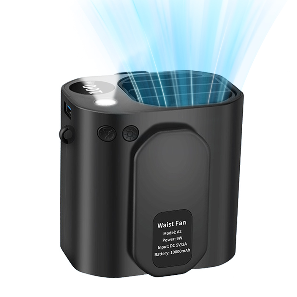 Ventilateur De Taille Multifonctionnel Rechargeable Avec 3 Vitesses De Ventilation, Lumière Led Et Fonction Batterie Externe