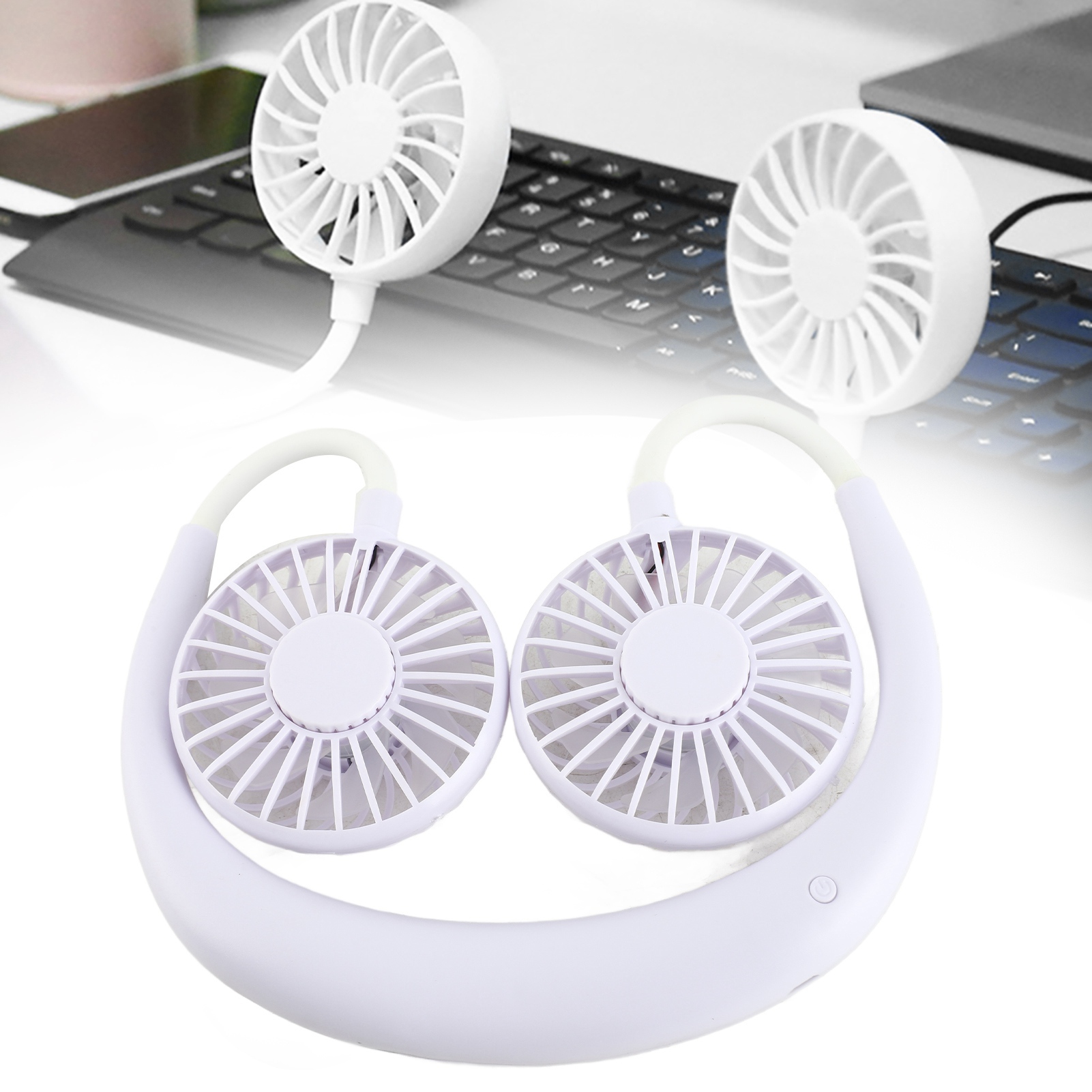 Ventilateur De Cou Pliable Avec 3 Vitesses De Vent, Commande À Un Bouton, Mini Ventilateur De Cou Usb, Blanc.