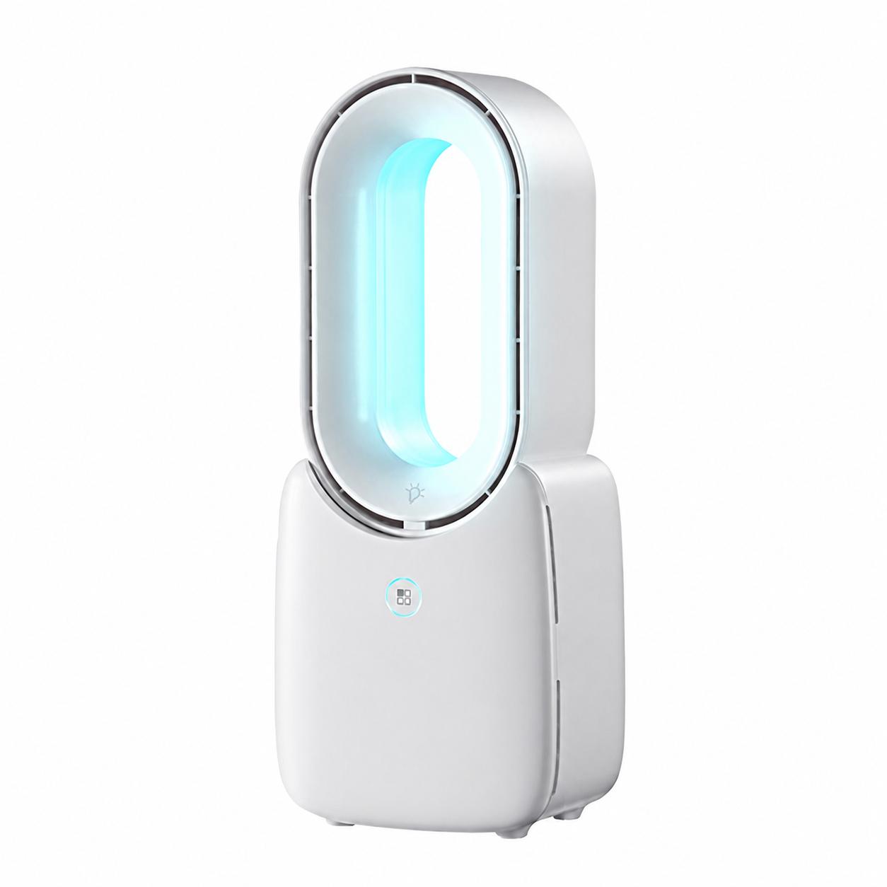 Ventilateur De Bureau Sans Pales 11,8 Pouces, Multiplicateur D'Air, Refroidisseur Rechargeable, Silencieux, Commande Tactile, Lumière Led 5 Couleurs (blanc)