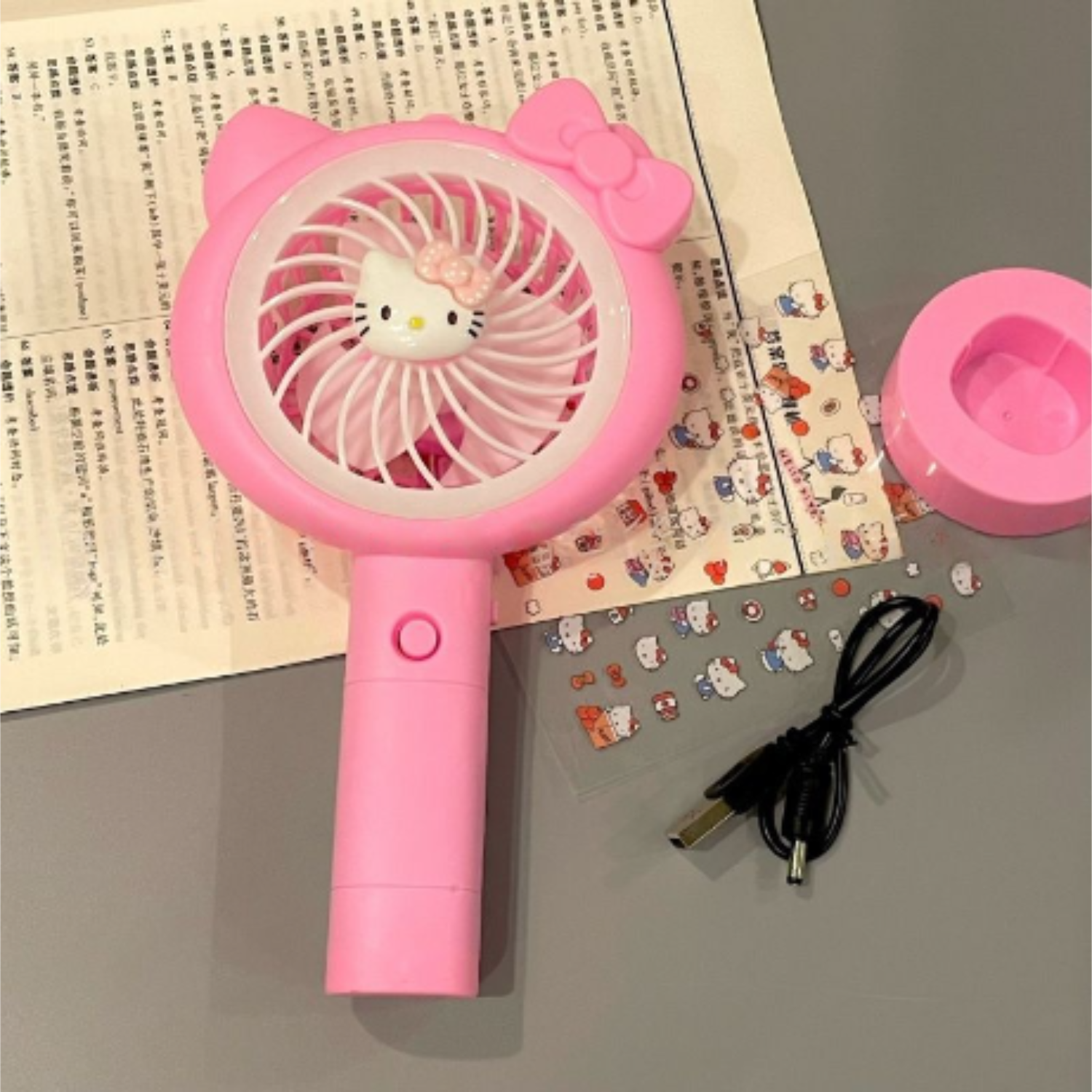 Ventilateur De Poche Hello Kitty Mignon, Mini Ventilateur Portable Rechargeable Par Usb Pour Les Étudiants