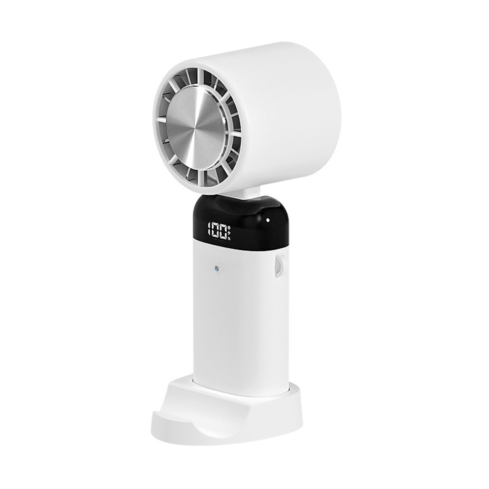 Mini Ventilateur Silencieux Avec Affichage Numérique, Support De Téléphone Pliable, Port Usb, Trois Vitesses, Batterie Au Lithium Intégrée (blanc)