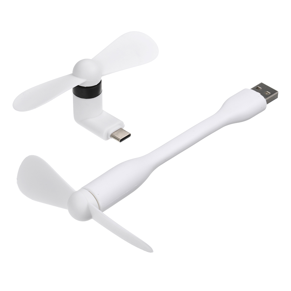 Mini Ventilateur Usb + Ventilateur De Téléphone Type-c, Ventilateur De Refroidissement Flexible Pour Appareils Type-c Et Ordinateurs Portables (blanc)