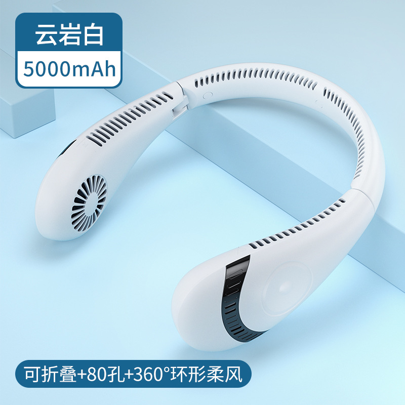 Ventilateur De Cou Pliable, Capacité Accrue 5000 Mah, Autonomie Ultra Longue, (yunyan Blanc)
