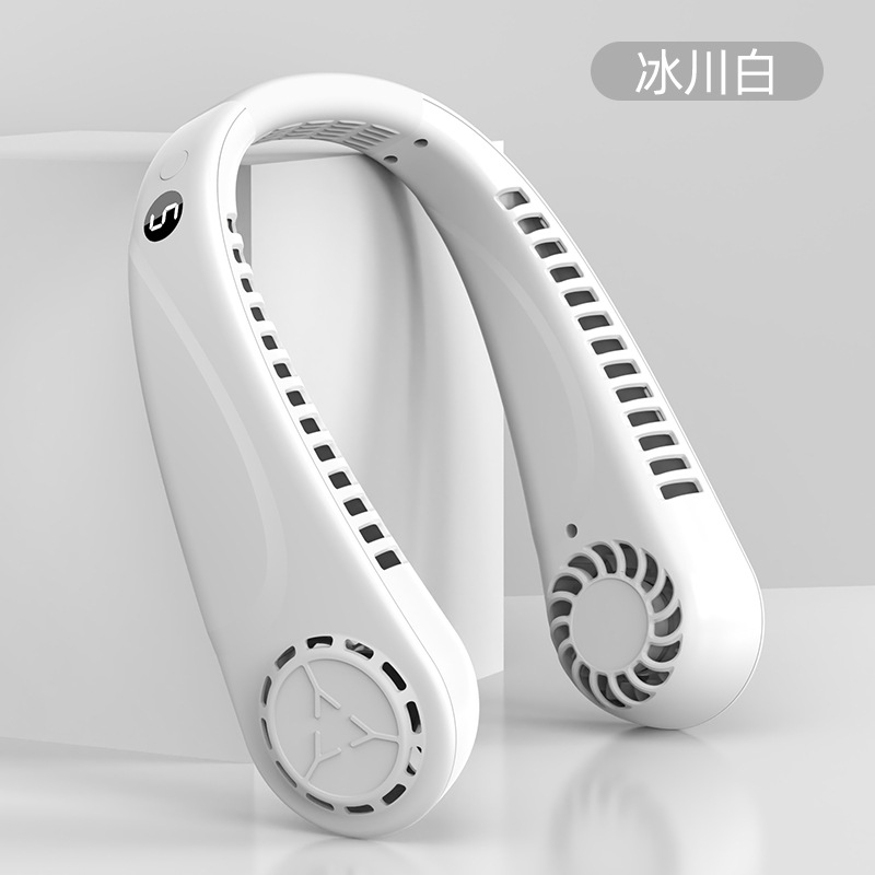 Ventilateur De Cou Portable, Pliable Et Compact, Idéal Pour Le Camping Et Les Activités De Plein Air. Modèle Usb Blk306a Blanc [affichage Numérique].