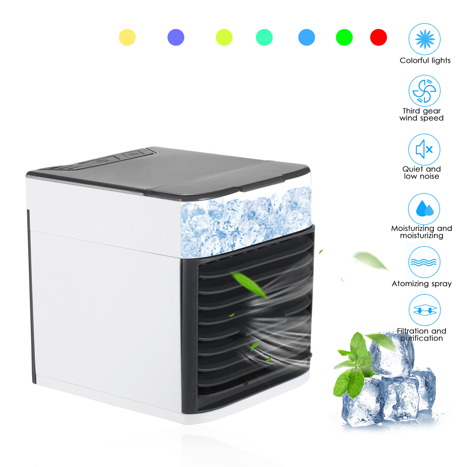 Climatiseur Portable, Ventilateur, Humidificateur D'Air Par Évaporation Silencieux, Usb, 3 Vitesses, Rafraîchisseur De Nuit Avec Led, Purificateur