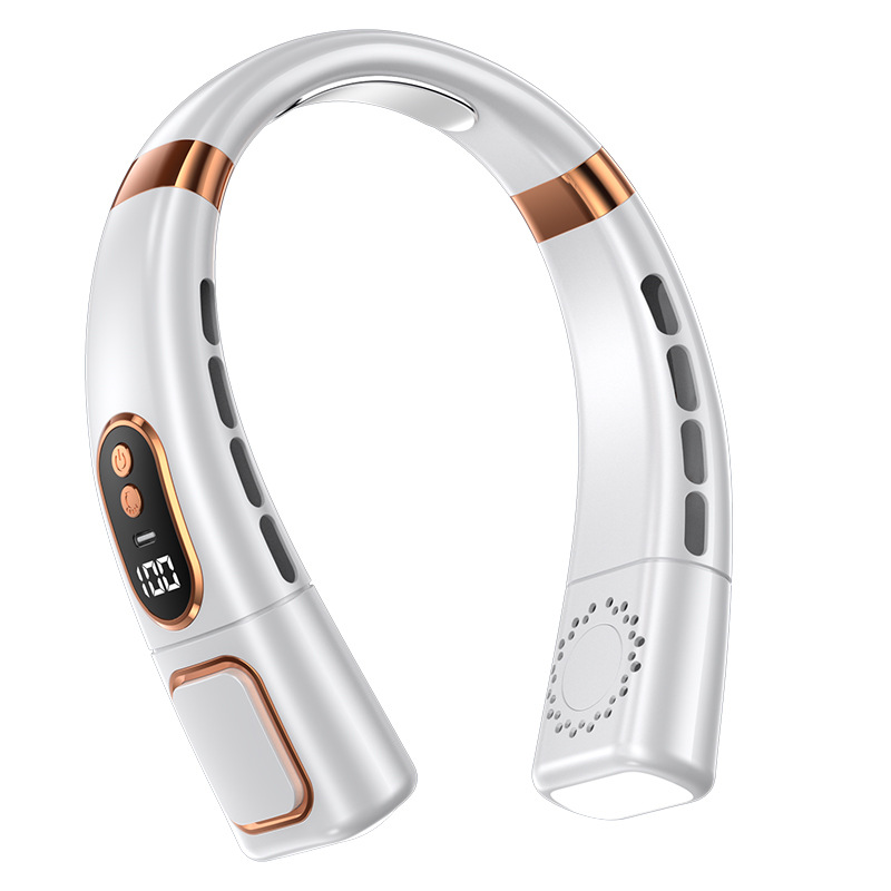 Ventilateur De Cou Sans Pales, Mini En Porcelaine Glacée, Rechargeable Par Usb, Silencieux, Puissant, Alimentation En Temps Réel, Lumière D'Ambiance Colorée (blanc)