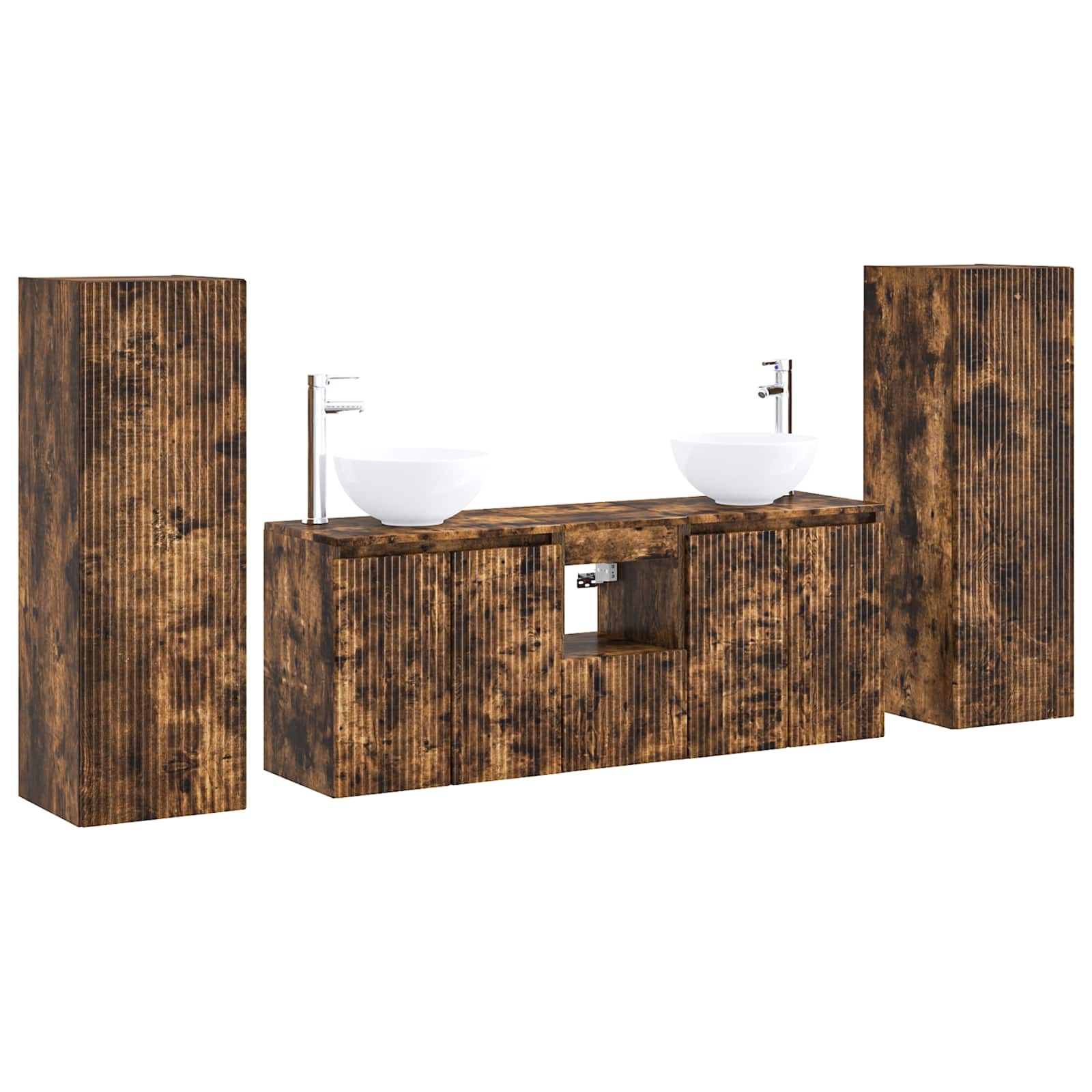 Badezimmermöbel-set 5 Stk. Geräucherte Eiche 195 X 35 X 100 Cm Vidaxl