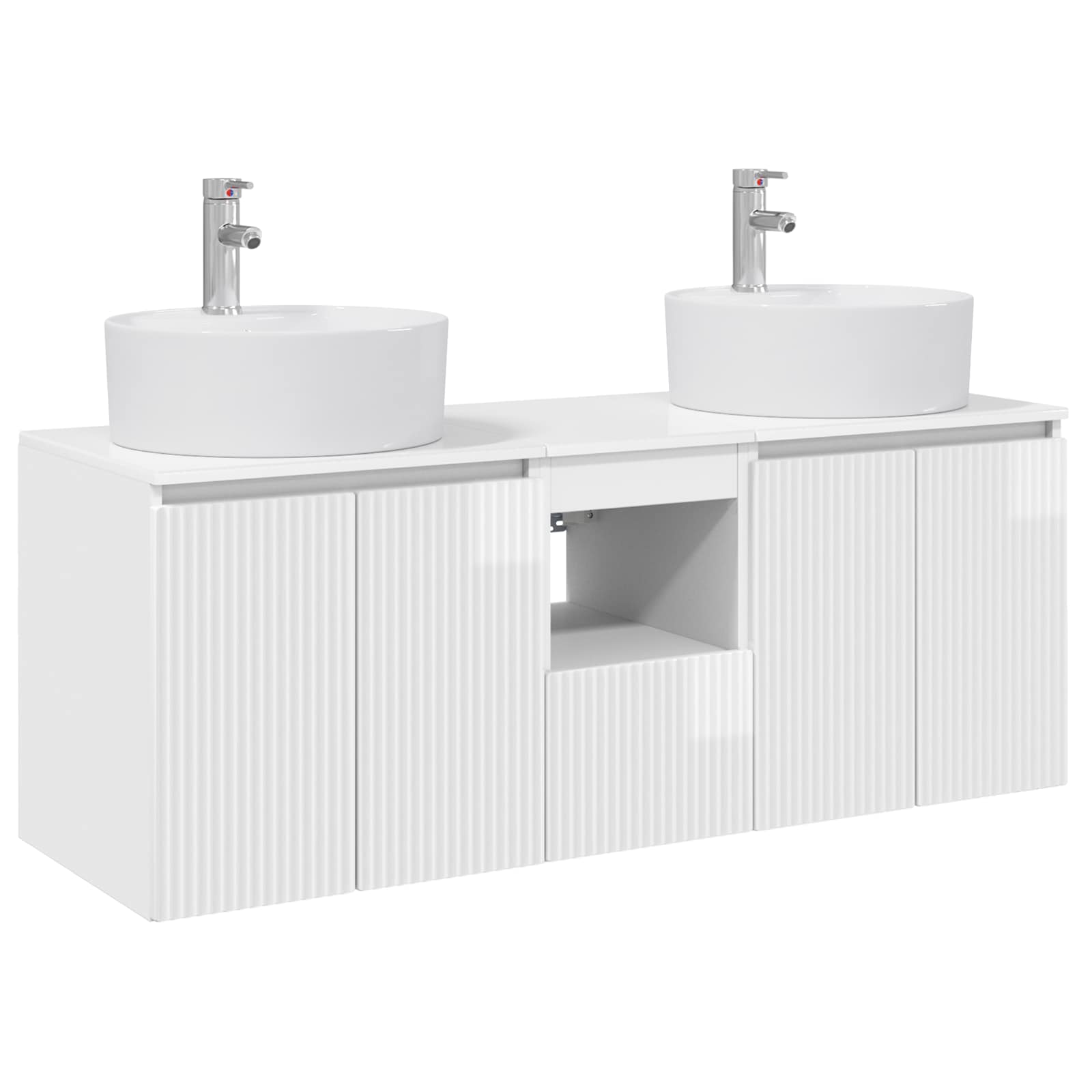 Badezimmerschrank-set 3 Stk. Hochglanz Weiß 129 X 44,5 X 82 Cm Vidaxl