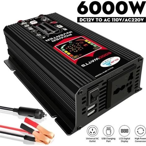 6000-w-wechselrichter – Folaya – 12-v-auf-220-v-konverter – 2 Usb-anschlüsse – Lcd-display – Integrierter Schutz – Ywey