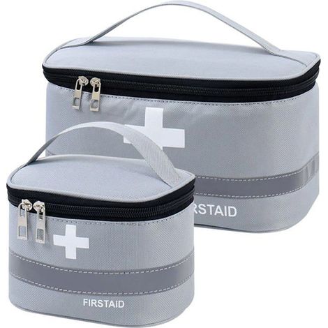 Set Mit 2 Erste-hilfe-sets, Leeren Medikamentenbeuteln, Erste-hilfe-set, Tragbaren Medizinischen Taschen Grau (b)-ywey