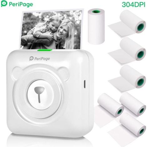 Neue Auflösung – Peripage A6 Mini-thermodrucker Hd 304 Dpi Bt Ar-fotofunktion Mit 7 Rollen Thermopapier Weiß-ywey