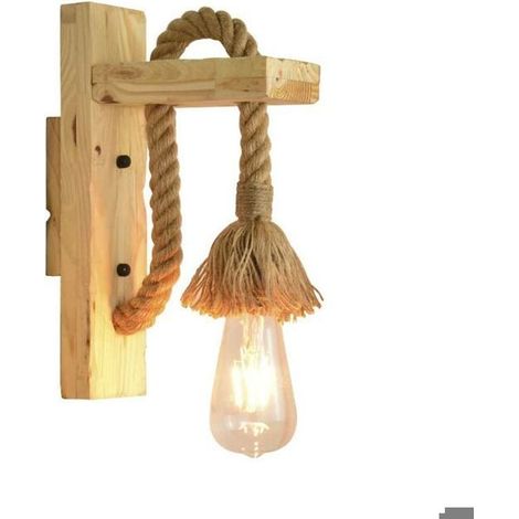 Wandleuchte Im Retro-stil, Hanfseil Und Holz, Für Den Innenbereich, Inklusive E27-edison-glühbirne - Ywey