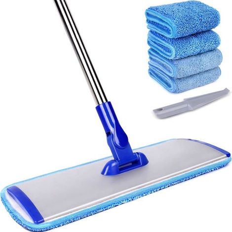 Professionelles 18-zoll-mikrofaser-bodenreinigungssystem, Flachmopp Mit Edelstahlstiel, 4 Pads - Ywey