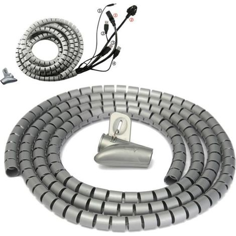 Spiralkabel-management-rohr 2 M Ø 15 Mm Mit Clip - Grau-ywey