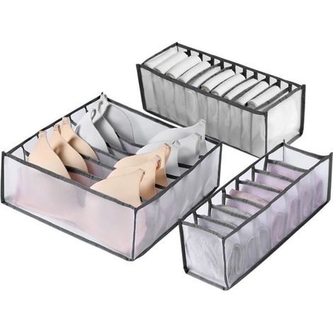 3er-set Schubladen-organizer - Wangjiangda - Aufbewahrungsboxen Für Unterwäsche - Nylon - Grau-gelb