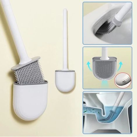 Toilettenbürste Mit Silikonfuß, Flachem Kopf, Weichen, Flexiblen Borsten Und Schnelltrocknendem Halter – Ywey