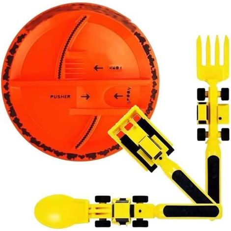 Kindergeschirr- Und Besteckset In Form Einer Bulldozer-baustelle - Orange-ywey
