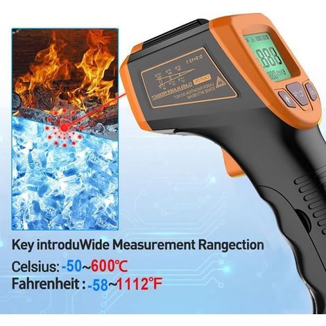 Infrarot-thermometer – Allonscd – Pistolenform – Messbereich: 50–600 °c – Genauigkeit: ±1,5 °c – Lcd-display Mit Laser – Ywey