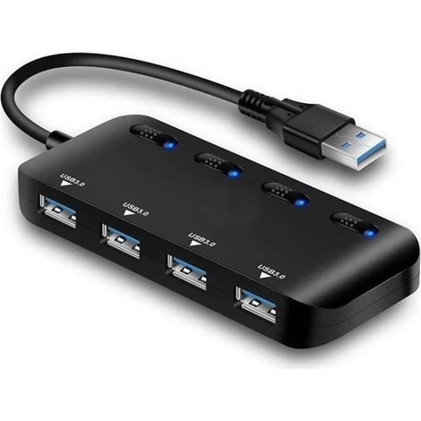 Usb 3.0 Hub – Jes15680 – 4 Ports – Ultraflach – Separate Netzschalter – Schwarz-gelb