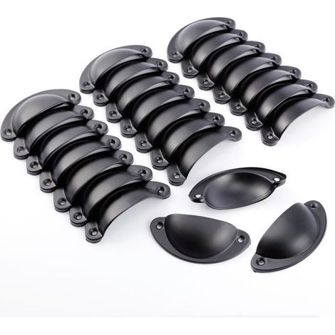 Set Mit 24 Schrankgriffen – Retro-muscheldesign – Schwarz – Antik-modell – 82 Mm – Ywey