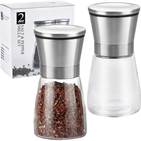 2-teilige Pfeffer- Und Salzmühle Aus Gebürstetem Edelstahl Und Glas Für Salz, Pfeffer, Fenchel Und Gewürze - Ywey