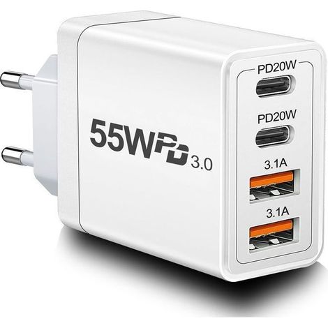 55-w-schnellladegerät – Mehrbereichs-ladegerät – 4 Usb-anschlüsse – Kompatibel Mit Iphone, Ipad, Samsung – Sicherer Schutz – Ywey