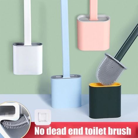Flexible Silikon-toilettenbürste Mit Halterung, Flacher Bürstenkopf Mit Langem, Rutschfestem Griff Für Das Badezimmer – Weiß – Ywey