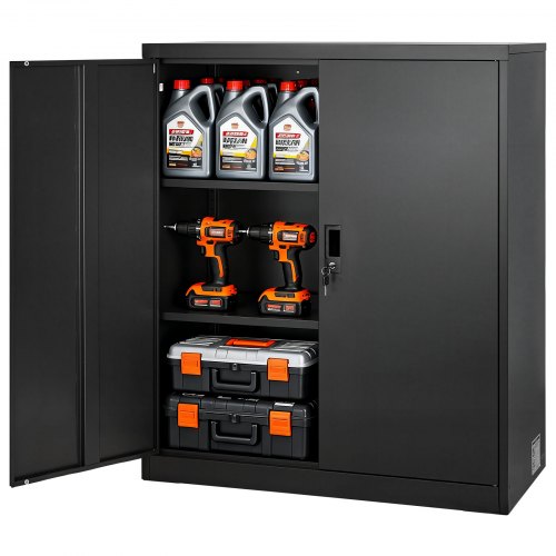 Metallschrank Aufbewahrungsschrank 3 Ebenen, 106 Cm Hoher Garagenschrank Mit Verstellbaren Einlegeböden & 2 Magnettüren & 2 Schlüsseln, Geeignet Für Speisekammer Lagerhalle Keller Schwarz