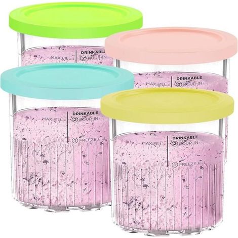 Set Mit 4 Creami-behältern Für Ninja Creami Deluxe Eismaschinen Der Serien Nc501, Nc501eu Und Nc500, Bestehend Aus Bechern Und Deckeln, Ohne