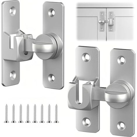 2 Paires Loquet Porte, 90°/180° Verrou Porte, Aluminium Verrou Porte Coulissante, Serrure Porte Coulissante Avec 8 Vis, Argent