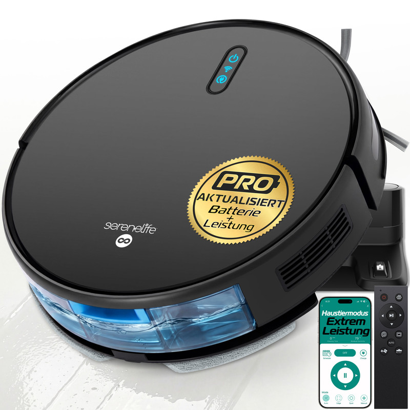 Serenelife Saugroboter Pro, 2000pa, Mit Wischfunktion, Schwarz