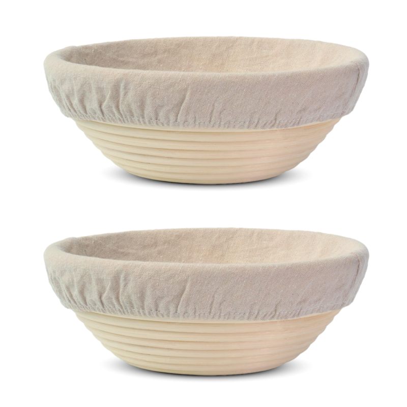 Bakecraft Rattan-gärkörbchen-set – 2 X 23 Cm (9 Zoll) Runde Sauerteig-gärkörbe Mit Leinenfutter, Handgefertigte Teigschalen Aus Indonesischem Naturrattan