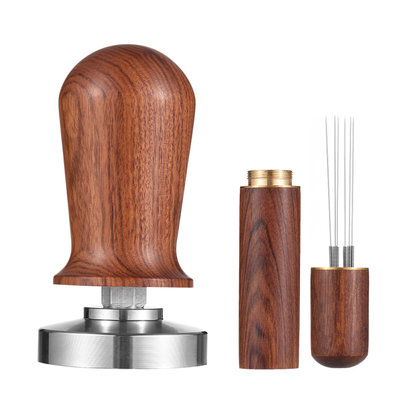 51-mm-espresso-tamper- Und Rührset: Kalibrierter Tamper Mit Feder, Flacher Boden Aus Edelstahl 304 Und Holzgriff Im Barista-stil Für Espressomaschinen.