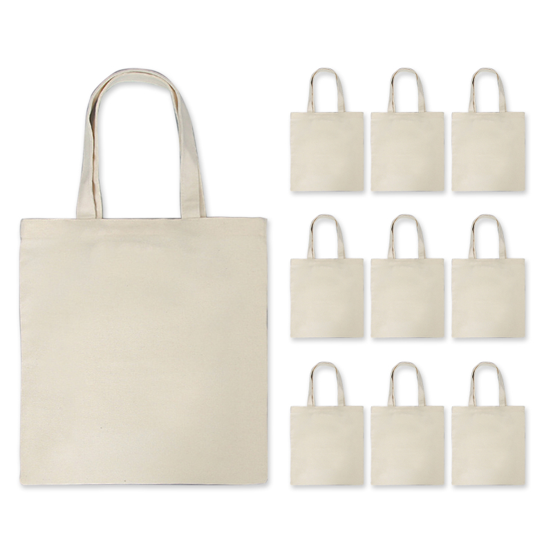 Set Mit 10 Geräumigen, Einfarbigen Tragetaschen Aus Canvas. Faltbar, Wiederverwendbar Und Leicht – Ideal Zum Einkaufen. Stofftasche.