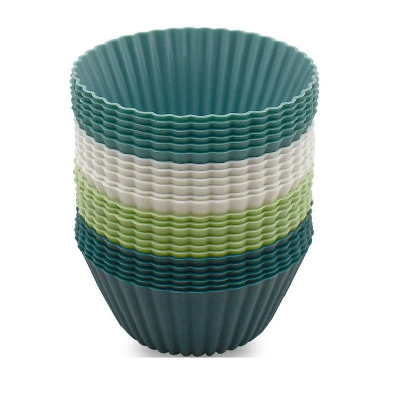 Wiederverwendbare Silikon-muffinformen, Bpa-frei, Standardgröße, 12er-set, Weiß, Blau, Grün