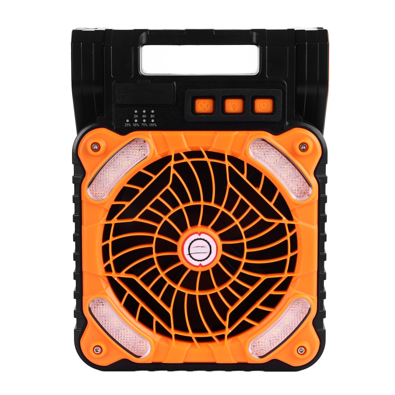 5200 Mah Solarventilator, Usb-c-ladeanschluss, 4 Geschwindigkeitsstufen, Einstellbarer Bürstenloser Motor Mit 4,5 M/s, Geräuscharm, Led-timer, Ideal Für Camping, Angeln Und Outdoor-aktivitäten (orange