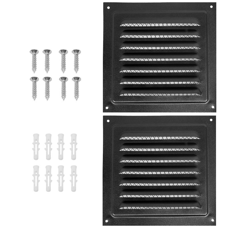 Zwei Schwarze Aluminium-quadratlüftungsgitter (6 X 6 Zoll) Mit Integriertem Filter, Geeignet Für Dachböden, Garagen, Decken Usw.