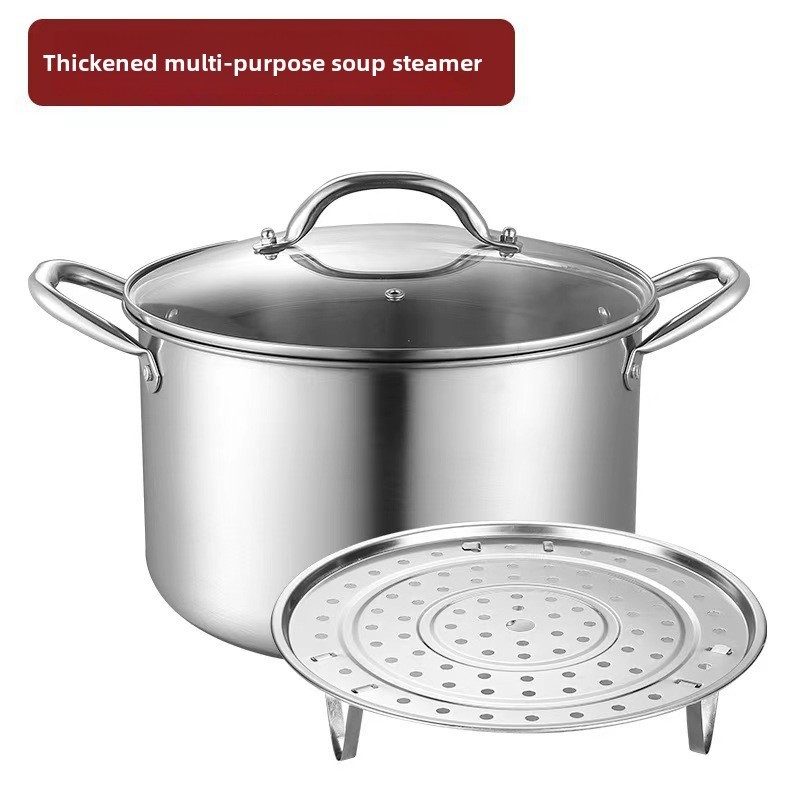 Suppentopf Aus Edelstahl Mit Dickem Boden, Induktionsgeeignet, Mit Dampfeinsatz (28 Cm, 7,5 L)