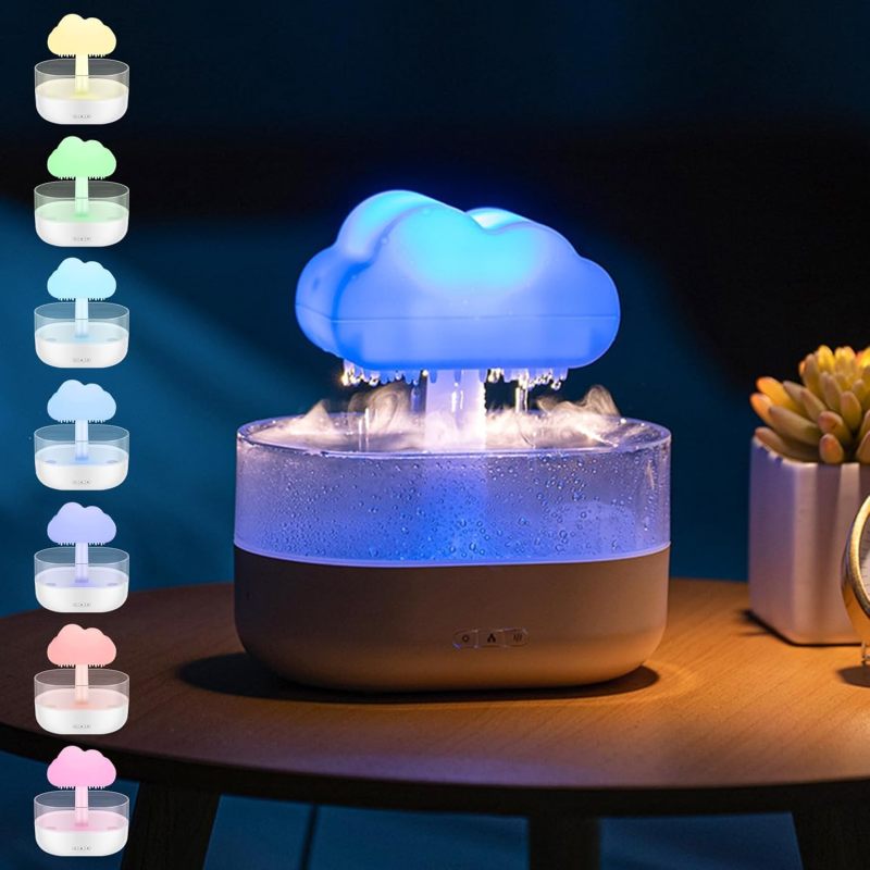 Tropfbefeuchter Mit Regeneffekt, 2-in-1-wolken-diffusor, Pilz-diffusor Für Ätherische Öle Mit 7 Wechselnden Farben Und Automatischer Abschaltung.