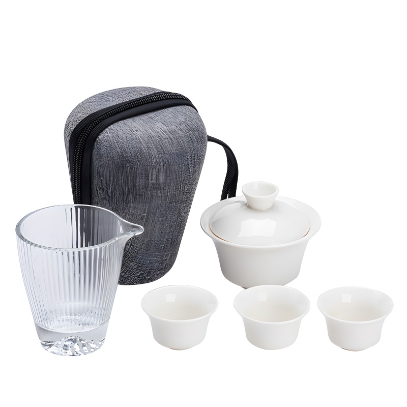 Kung Fu Reise-keramik-teeset (gaiwan), Weiße Jade-porzellan-teeschale „schaffett“, Tragbare Größe, Ideal Für Zuhause, Geschäftsreisen, Ausflüge Und Hotels.