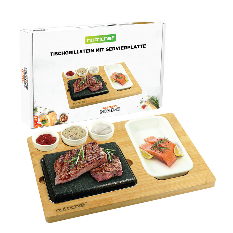 Nutrichef Heißer Stein Grillset Granit, Bambus & Keramik (stk3)