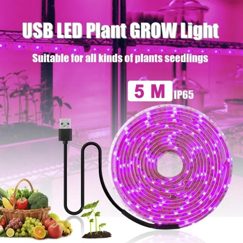 Vollspektrum-led-streifen Für Den Gartenbau, Wasserdicht, Selbstklebend, Zuschneidbar (5 M, Usb 5 V)