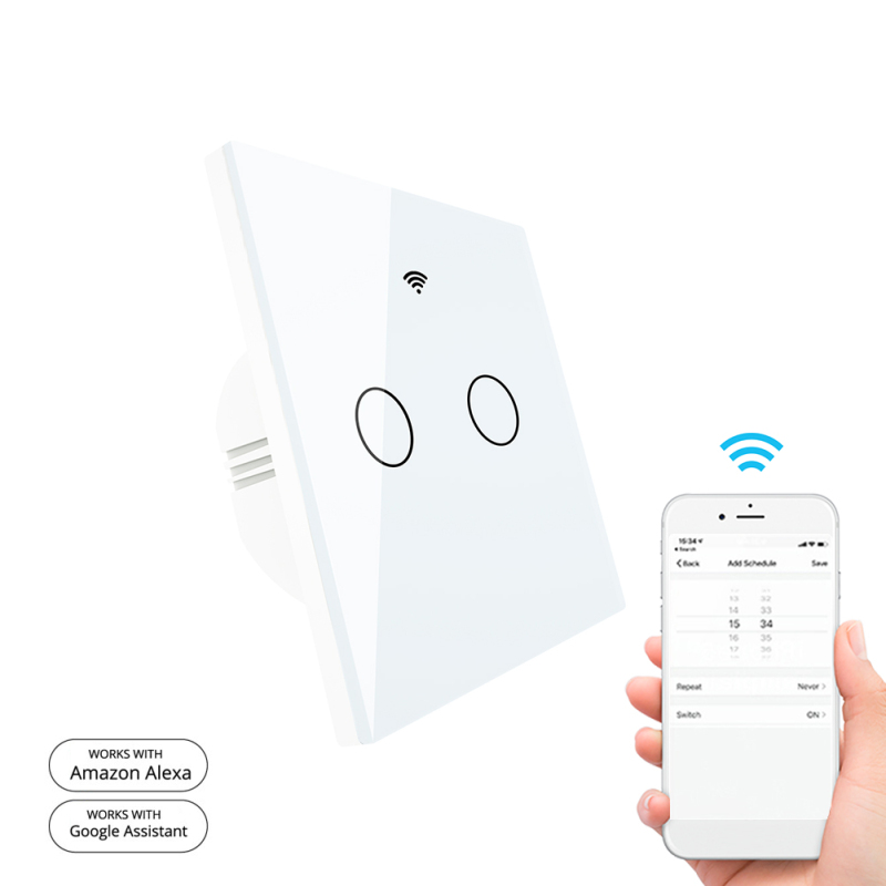Wlan-wandschalter, Sprach- Und App-steuerung, Timer, Gehärtetes Glas (90-250 V)