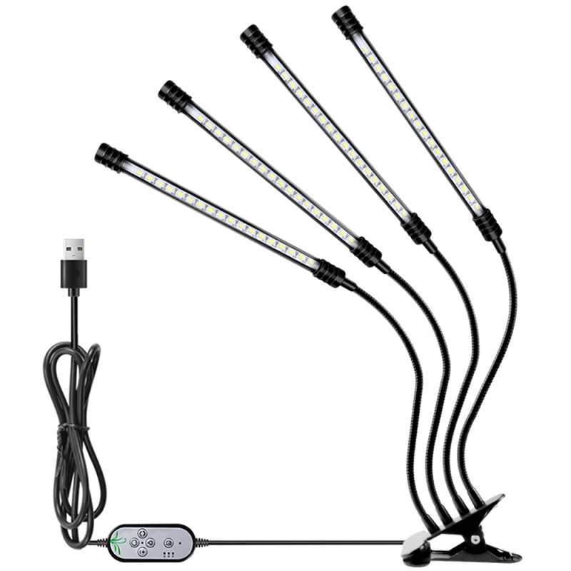 Usb-pflanzenlampe Für Zimmerpflanzen, Vollspektrum-weißlicht, Einstellbarer Abstrahlwinkel, Tischklemme, 5 Helligkeitsstufen, 4/8/12-stunden-timer