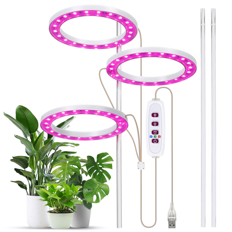 Pflanzenwachstumslampe, 3 Köpfe, 60 Leds, Usb, 5-stufiger Timer (4,8 W)